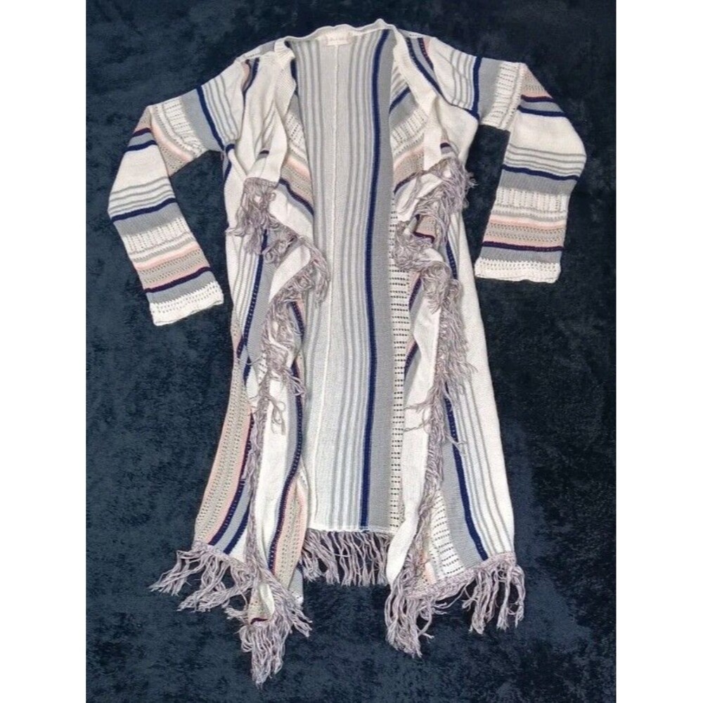 Altard State Open Fron Waterfall Cardigan Kimono Duster S Striped Tasseled Boho